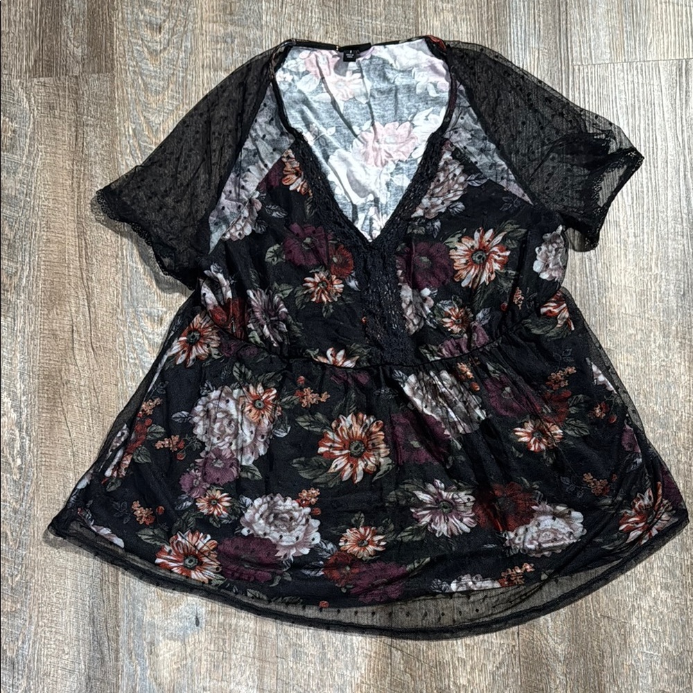 Torrid Black Floral V-Neck Blouse